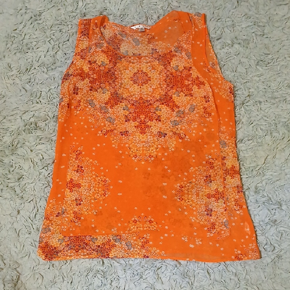 CAbi Orange Patterned Tank Top